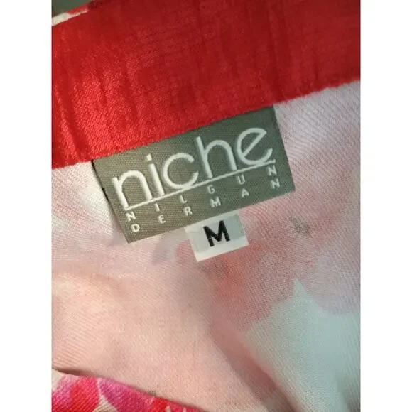 Niche Nilgun Derman Square Neck Sleevless Red Floral Viscose Lagenlook Top M - Picture 3 of 4